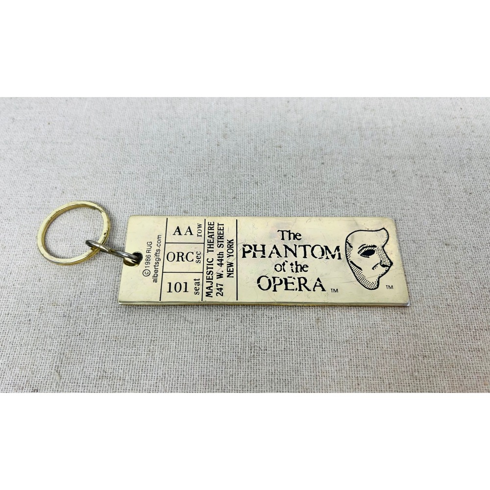 Vintage Phantom of the Opera Majestic Theatre Brass Ticket Keychain 1986 RUG